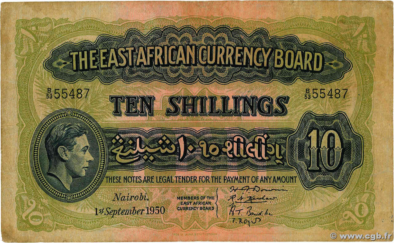 10 Shillings BRITISCH-OSTAFRIKA  1950 P.29b S