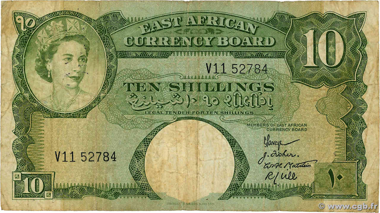 10 Shillings AFRICA DI L EST BRITANNICA   1958 P.38 MB