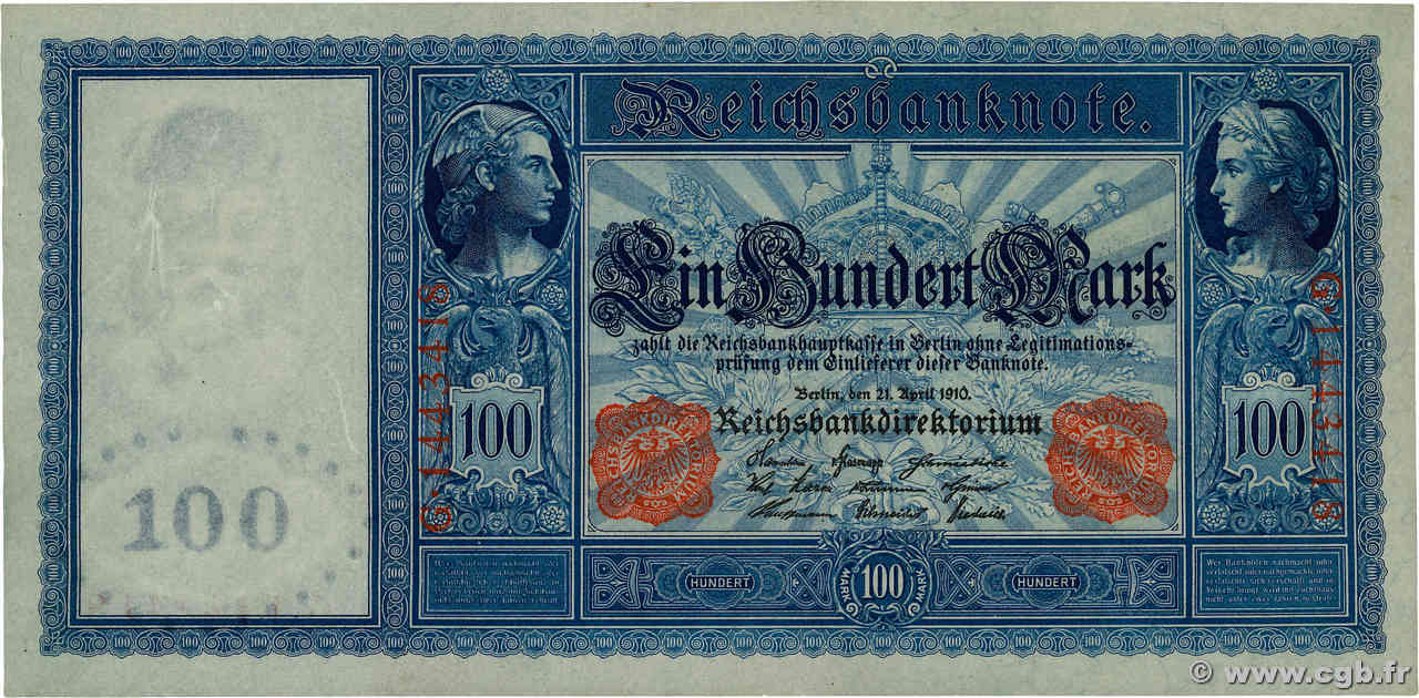 100 Mark GERMANY  1910 P.043 AU