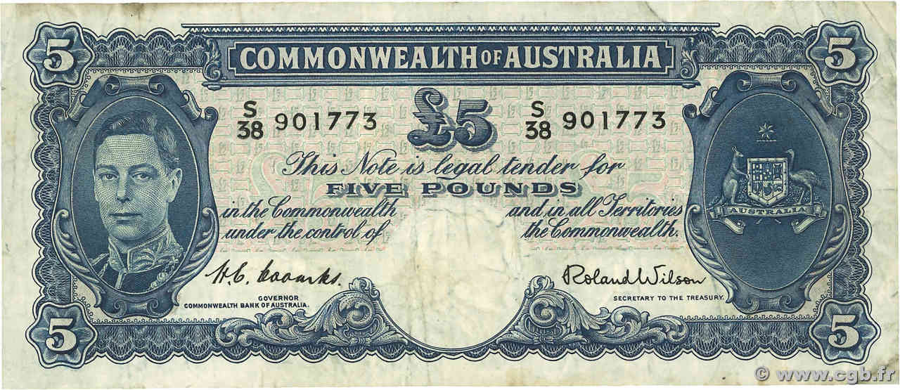 5 Pounds AUSTRALIA  1952 P.27d F