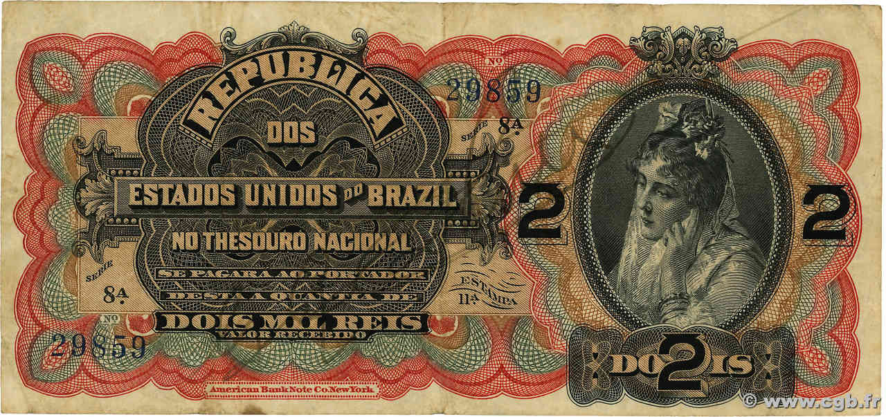 2 Mil Reis BRAZIL  1918 P.013 F