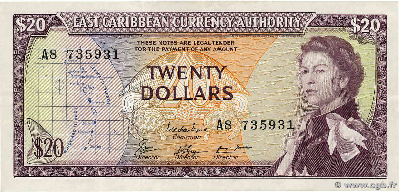 20 Dollars EAST CARIBBEAN STATES  1965 P.15f EBC