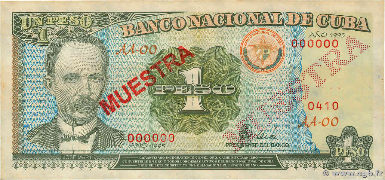 1 Peso Spécimen KUBA  1995 P.112s fST