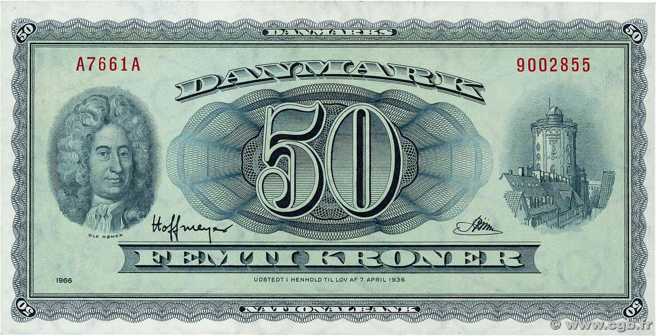 50 Kroner DENMARK  1966 P.045 AU+