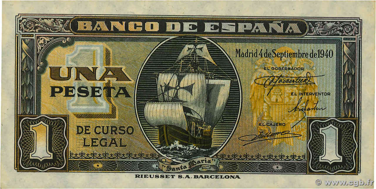 1 Peseta ESPAÑA  1940 P.122a FDC