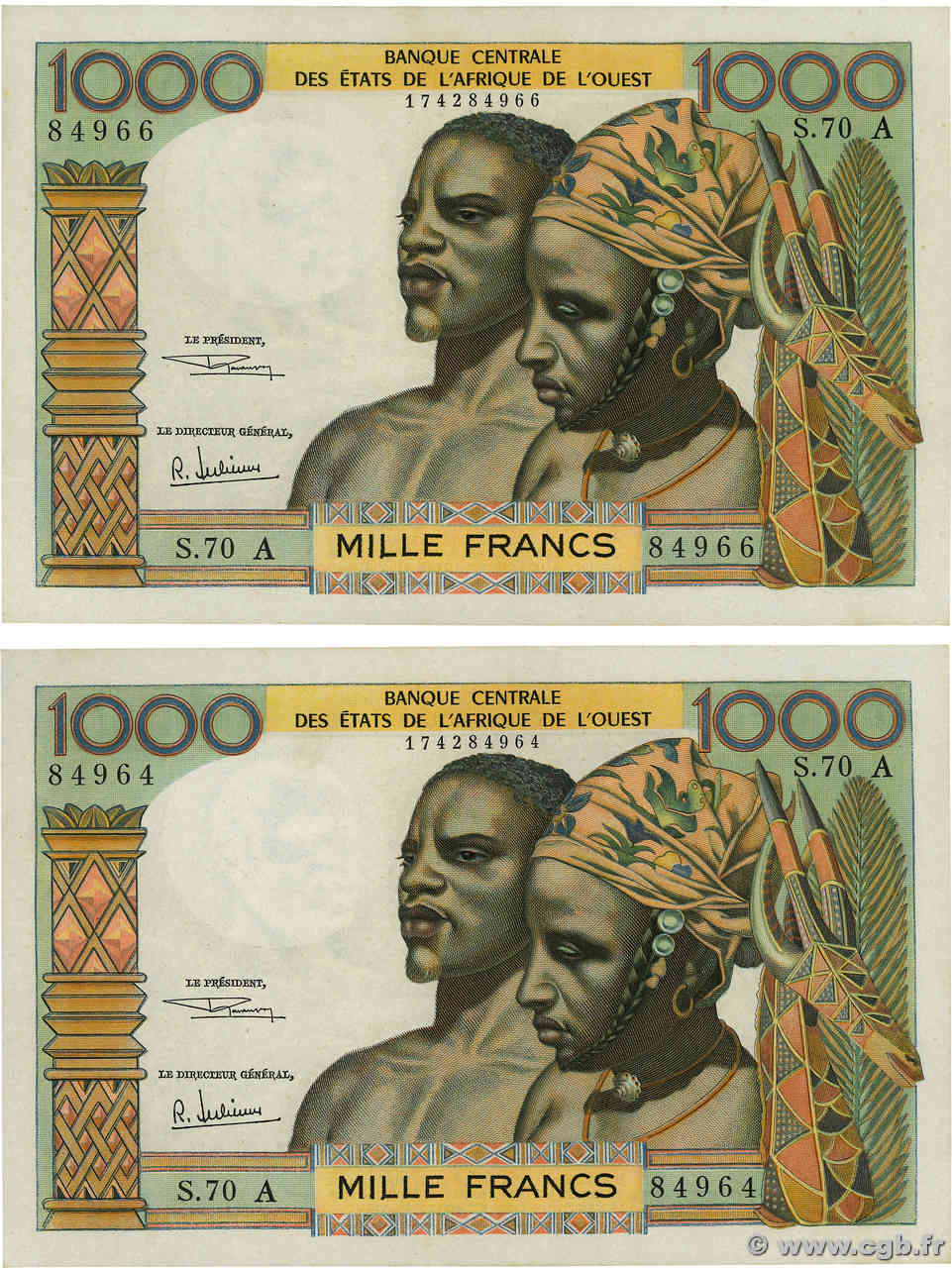 1000 Francs Lot ESTADOS DEL OESTE AFRICANO  1969 P.103Af SC