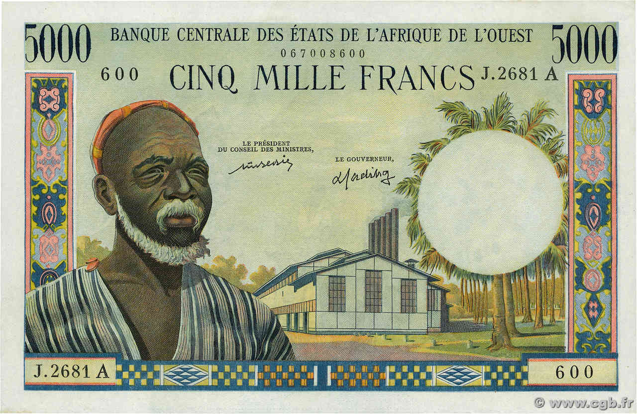 5000 Francs ÉTATS DE L AFRIQUE DE L OUEST  1976 P.104Aj SPL