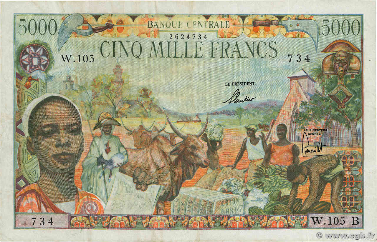 5000 Francs ÉTATS DE L AFRIQUE ÉQUATORIALE  1963 P.06b TB