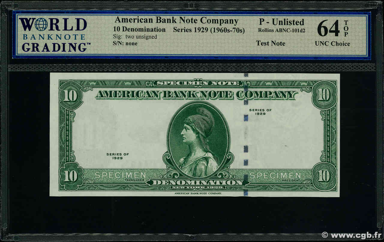 10 (Units) Test Note UNITED STATES OF AMERICA  1929  UNC-