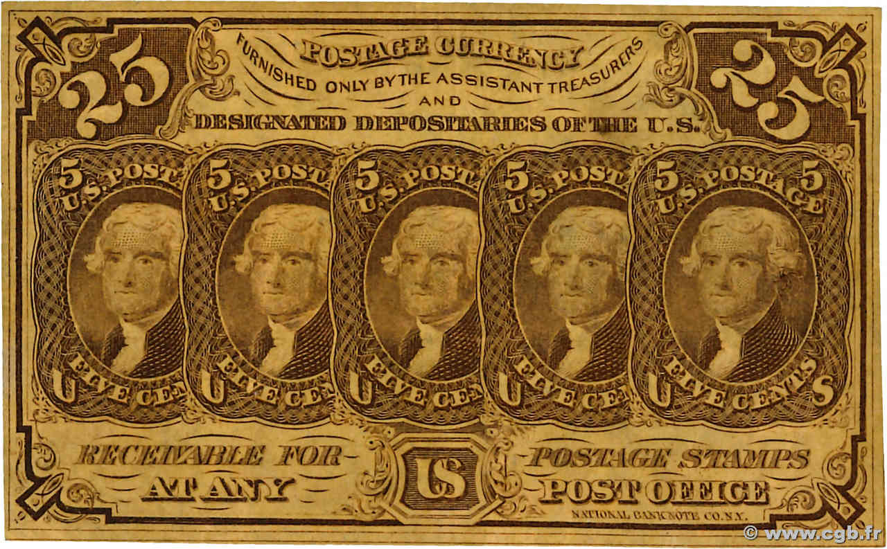 25 Cents VEREINIGTE STAATEN VON AMERIKA  1862 P.099c SS