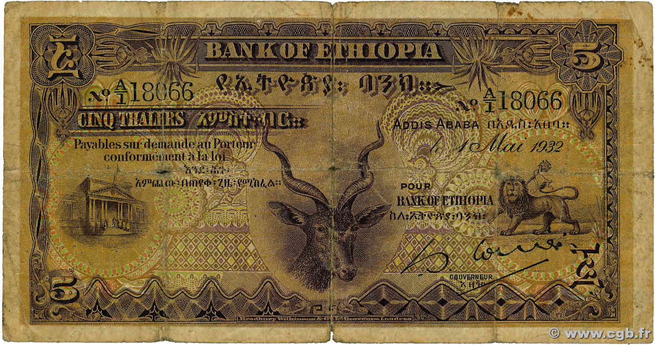5 Thalers ETIOPIA  1932 P.07 RC+