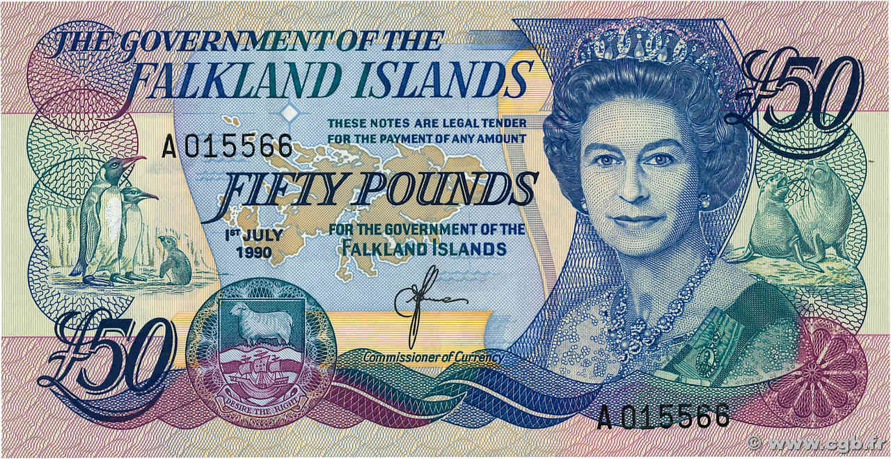 50 Pounds FALKLAND ISLANDS  1990 P.16a  AU+