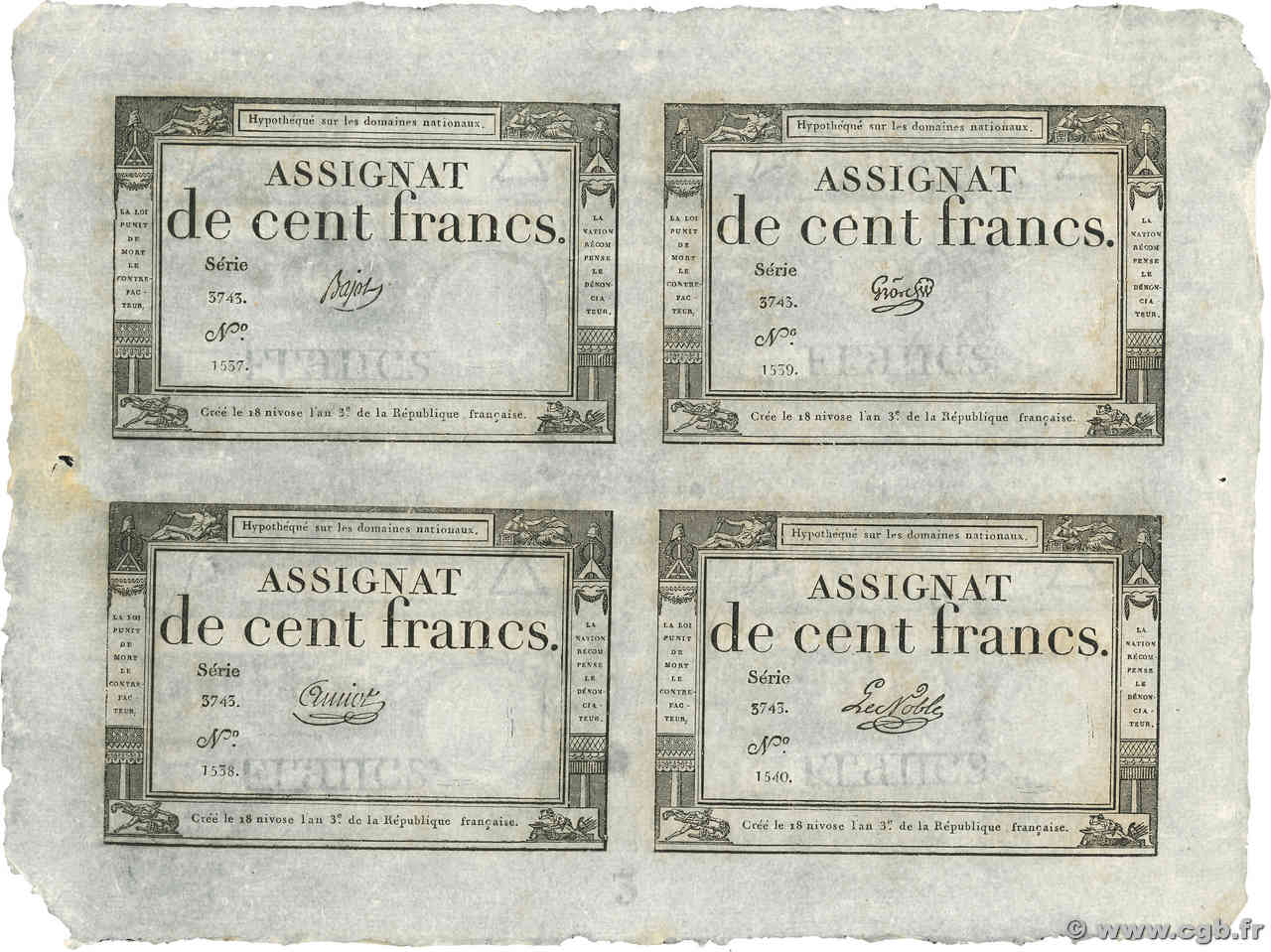 100 Francs Planche FRANCE  1795 Ass.48ap SPL