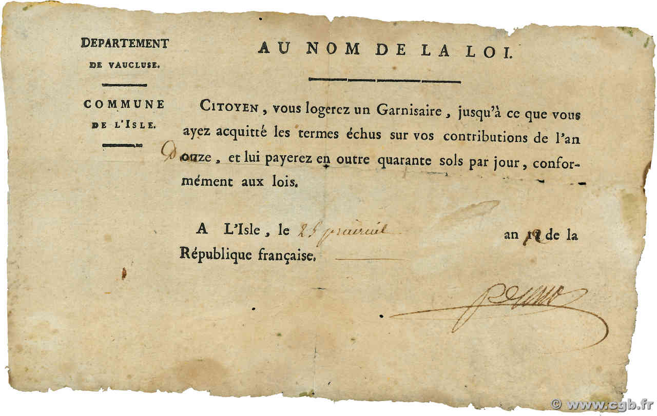 40 Sols FRANCE régionalisme et divers Isle 1804 P.- TTB