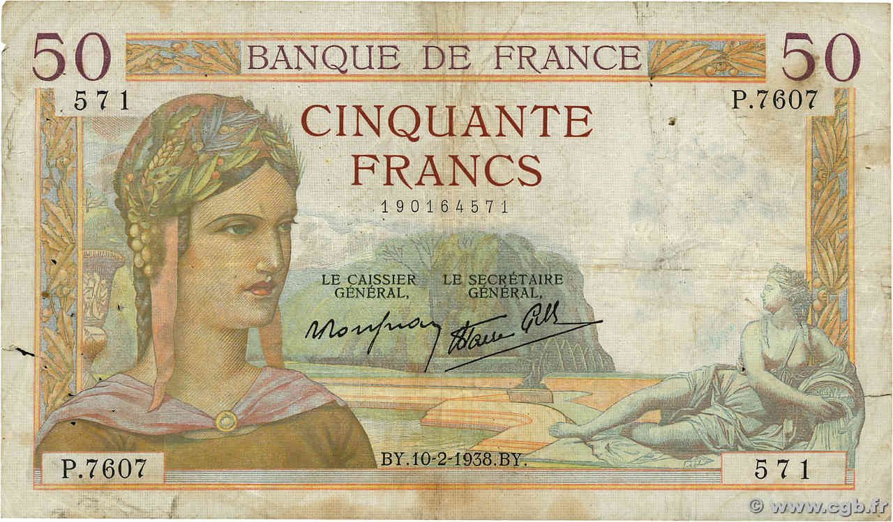 50 Francs CÉRÈS modifié FRANCIA  1938 F.18.08 RC+