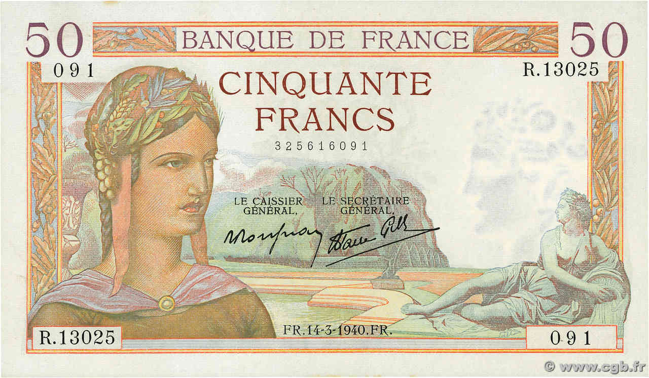 50 Francs CÉRÈS modifié FRANCIA  1940 F.18.41 q.AU