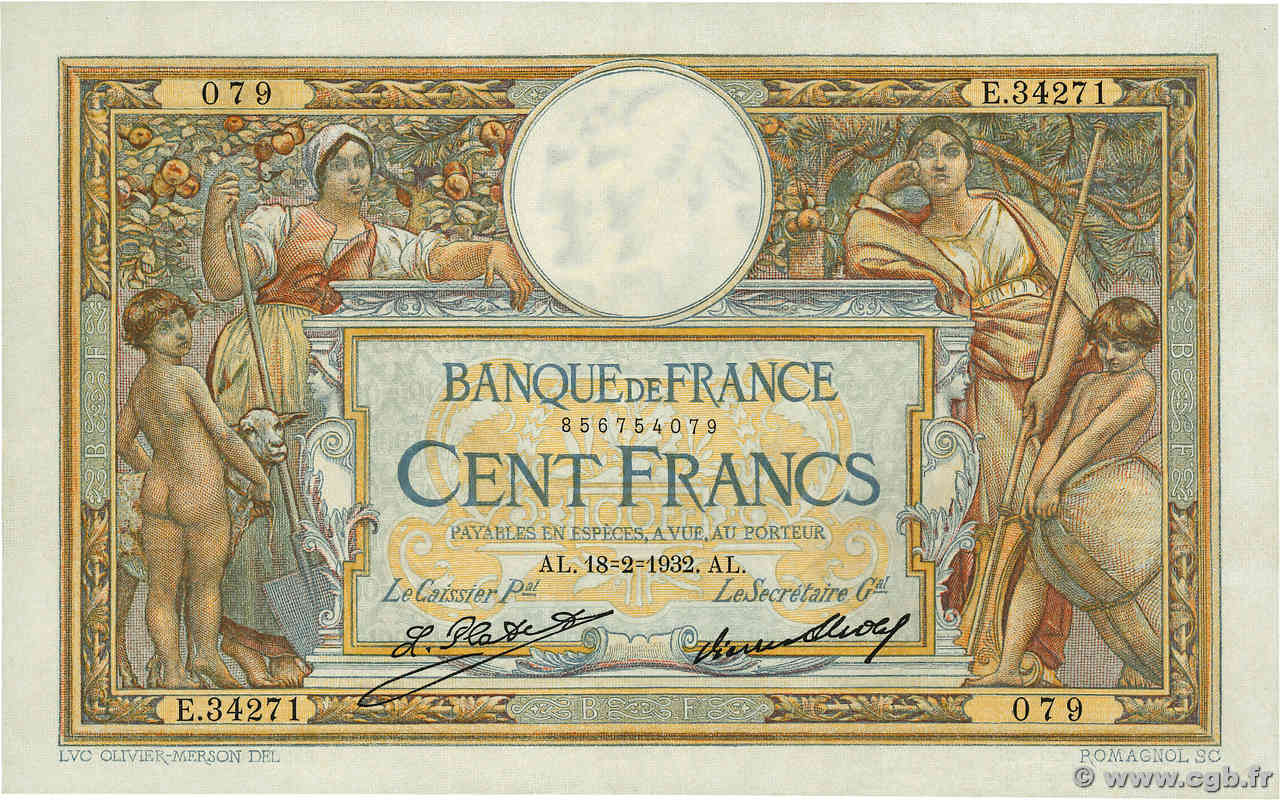 100 Francs LUC OLIVIER MERSON grands cartouches FRANCIA  1932 F.24.11 EBC+