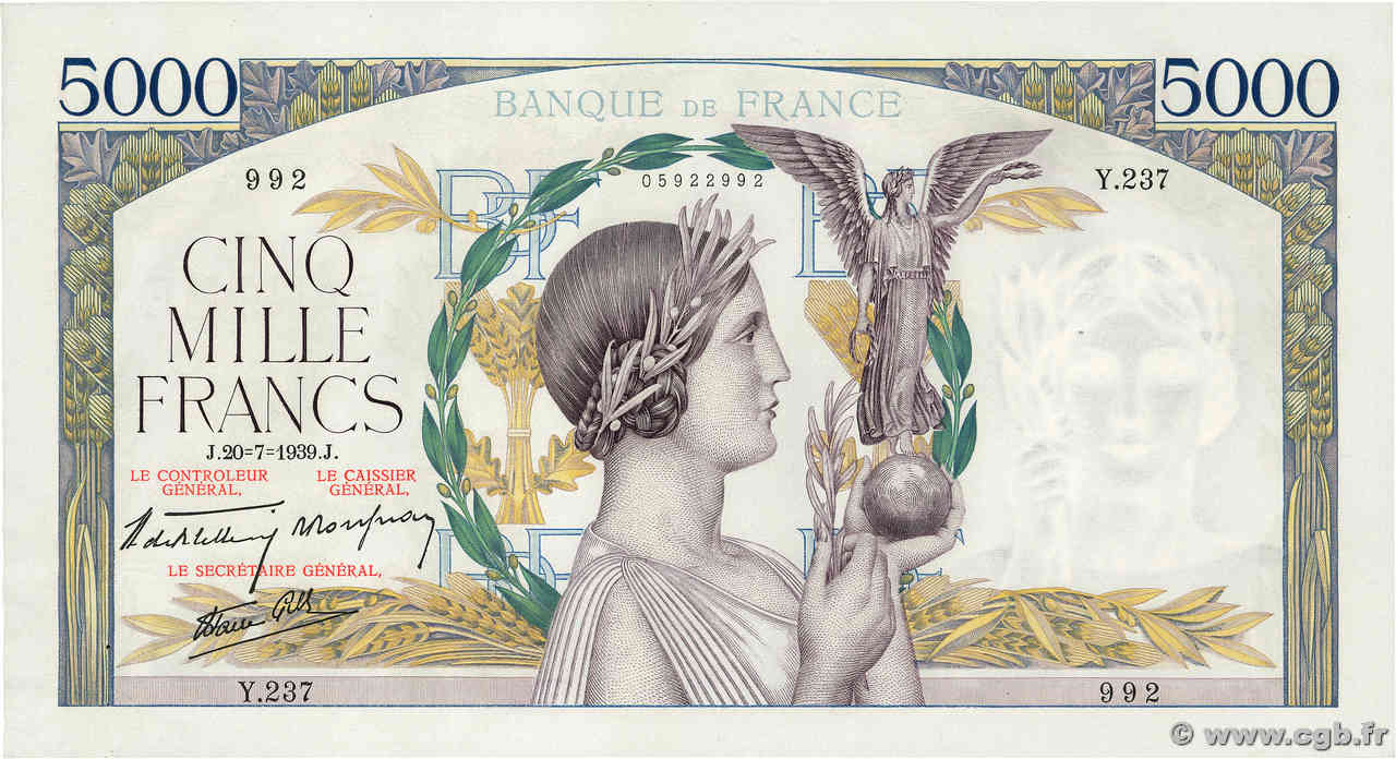 5000 Francs VICTOIRE Impression à plat FRANCIA  1939 F.46.08 SC
