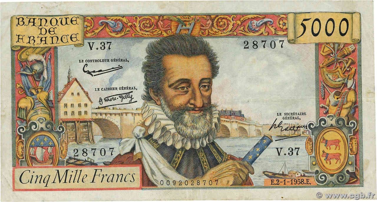 5000 Francs HENRI IV FRANCIA  1958 F.49.05 BC