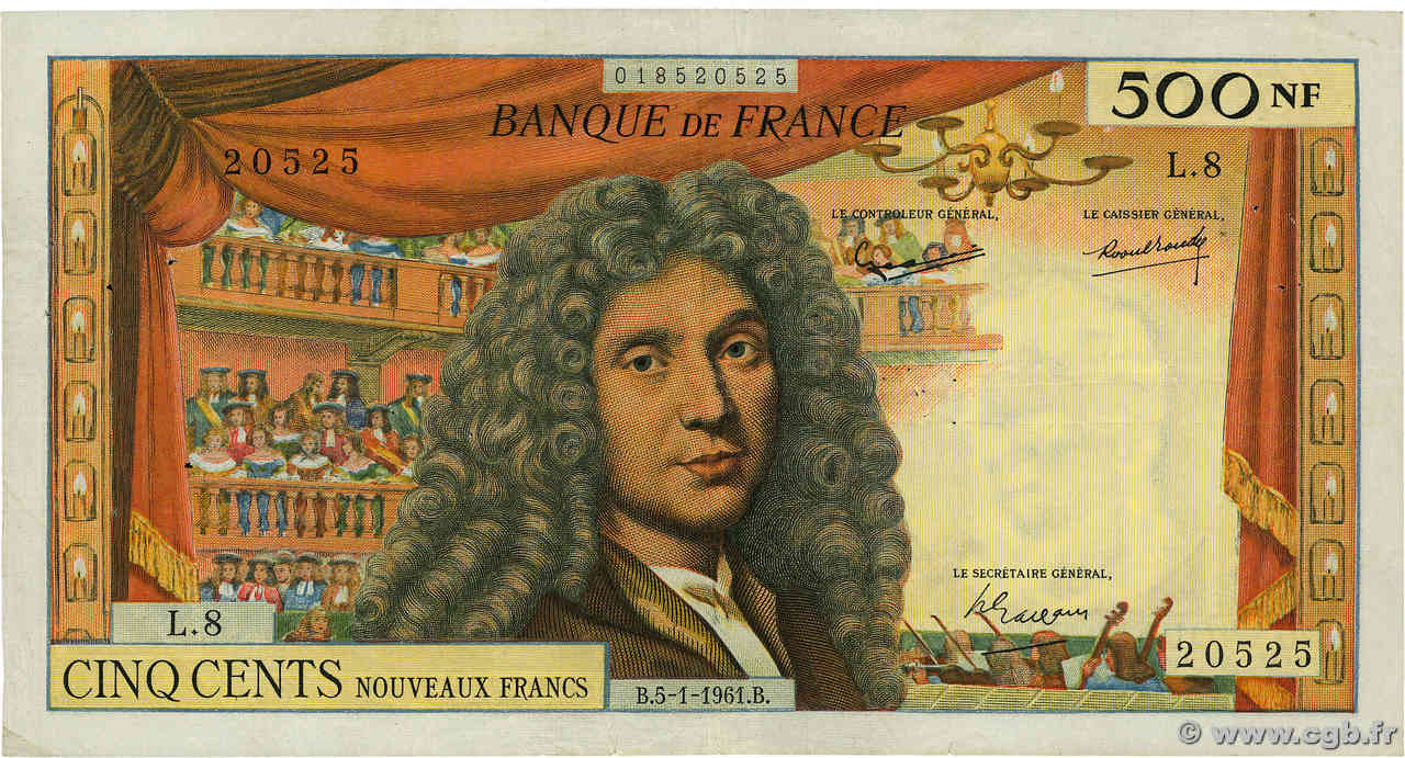 500 Nouveaux Francs MOLIÈRE FRANCE  1961 F.60.03 F+