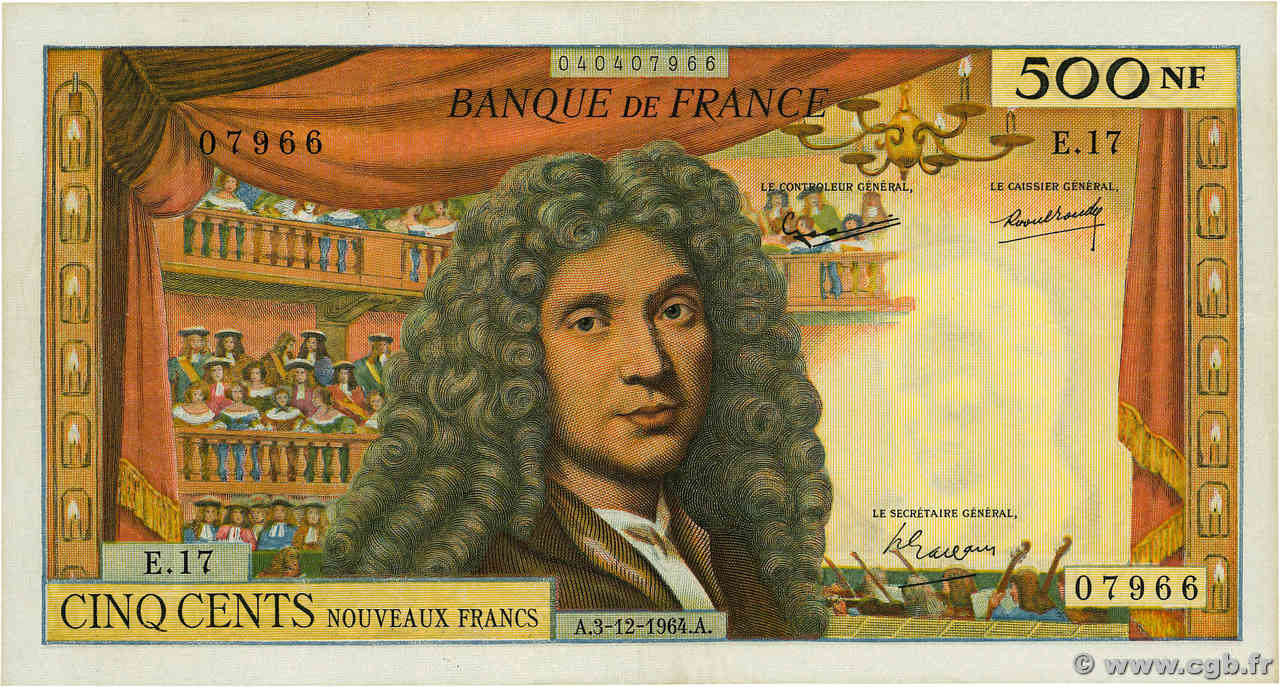 500 Nouveaux Francs MOLIÈRE FRANCE  1964 F.60.07 XF