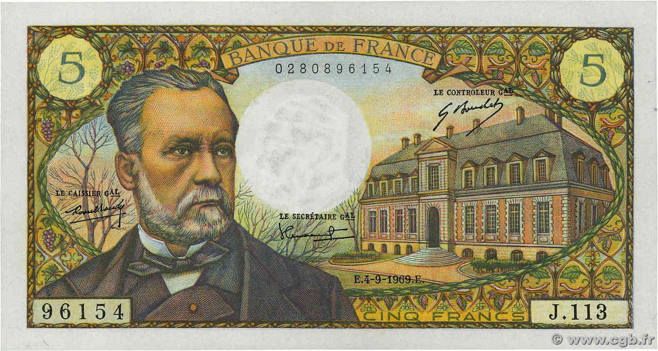5 Francs PASTEUR FRANCIA  1969 F.61.11 SC+