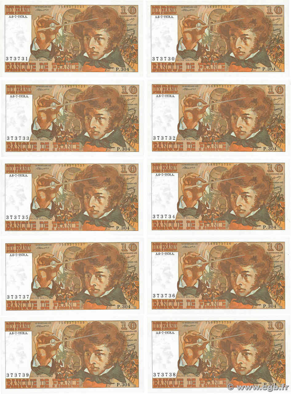 10 Francs BERLIOZ Consécutifs FRANKREICH  1978 F.63.24 fST+