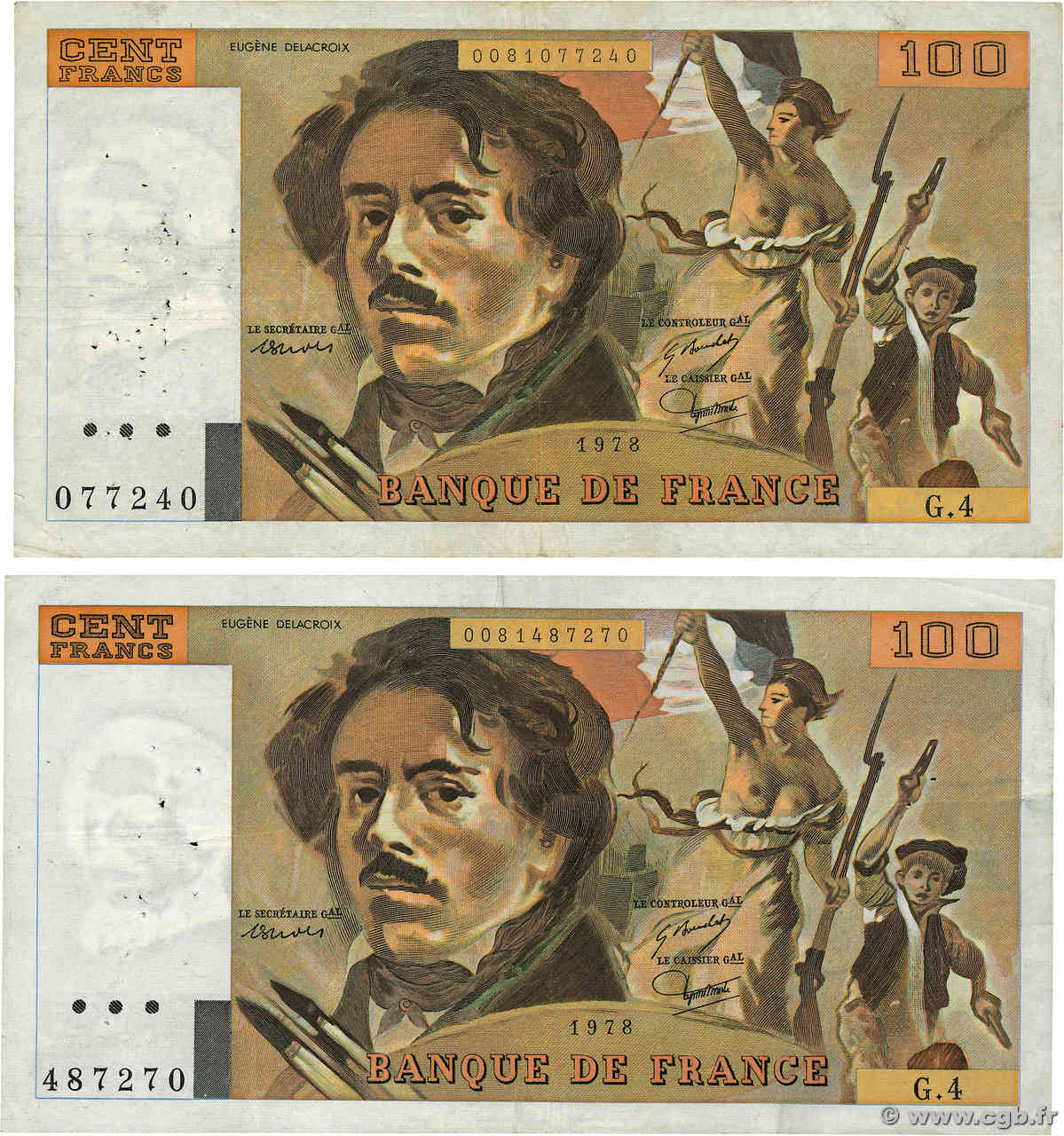 100 Francs DELACROIX Lot FRANCIA  1978 F.68.04 BC a MBC