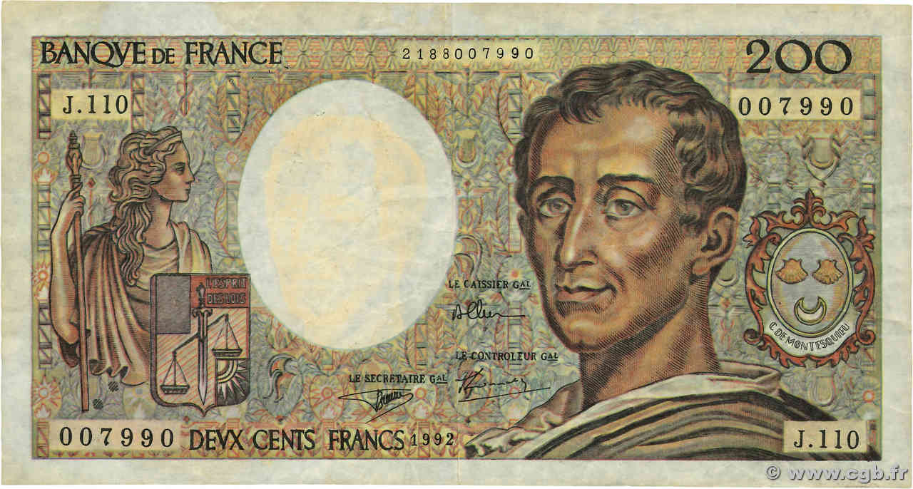 200 Francs MONTESQUIEU Faux FRANCE  1992 F.70.12ax VF