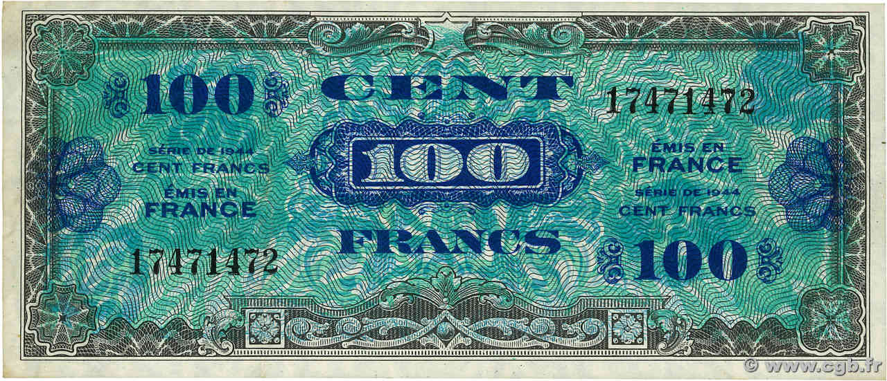 100 Francs DRAPEAU FRANKREICH  1944 VF.20.01 SS