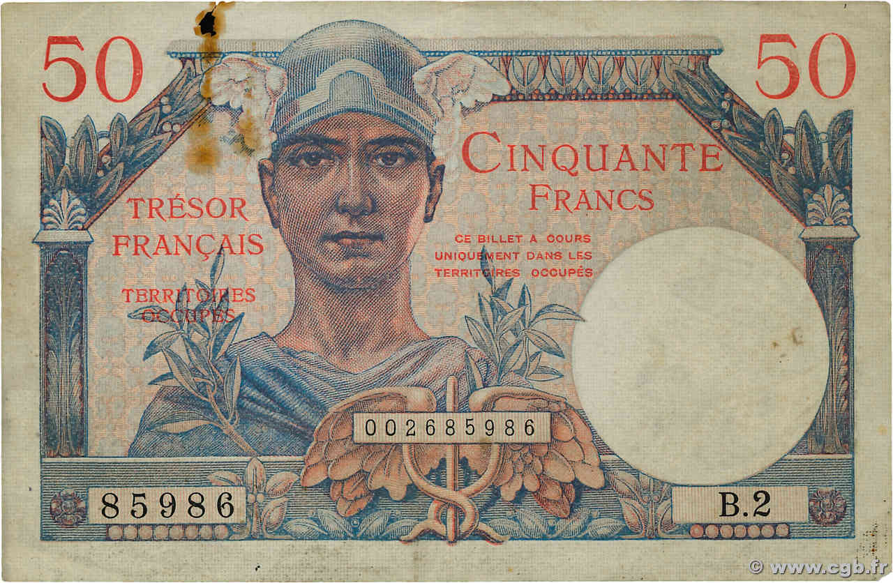 50 Francs TRÉSOR FRANÇAIS FRANCIA  1947 VF.31.02 BC+