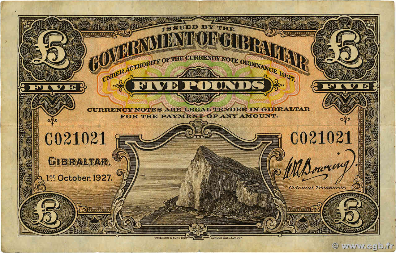 5 Pounds Numéro spécial GIBRALTAR  1927 P.13 BC