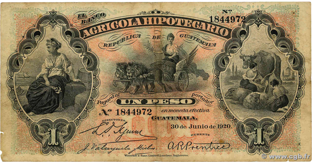 1 Peso GUATEMALA  1920 PS.101b q.BB