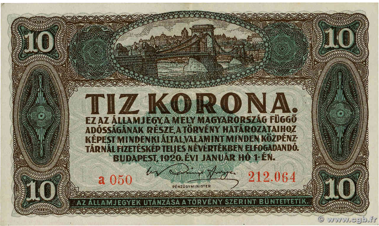 10 Korona HUNGARY  1920 P.060 AU