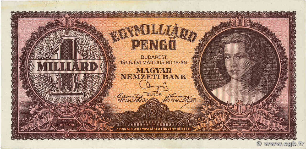 1 Milliard Pengo HONGRIE  1946 P.125 pr.SPL