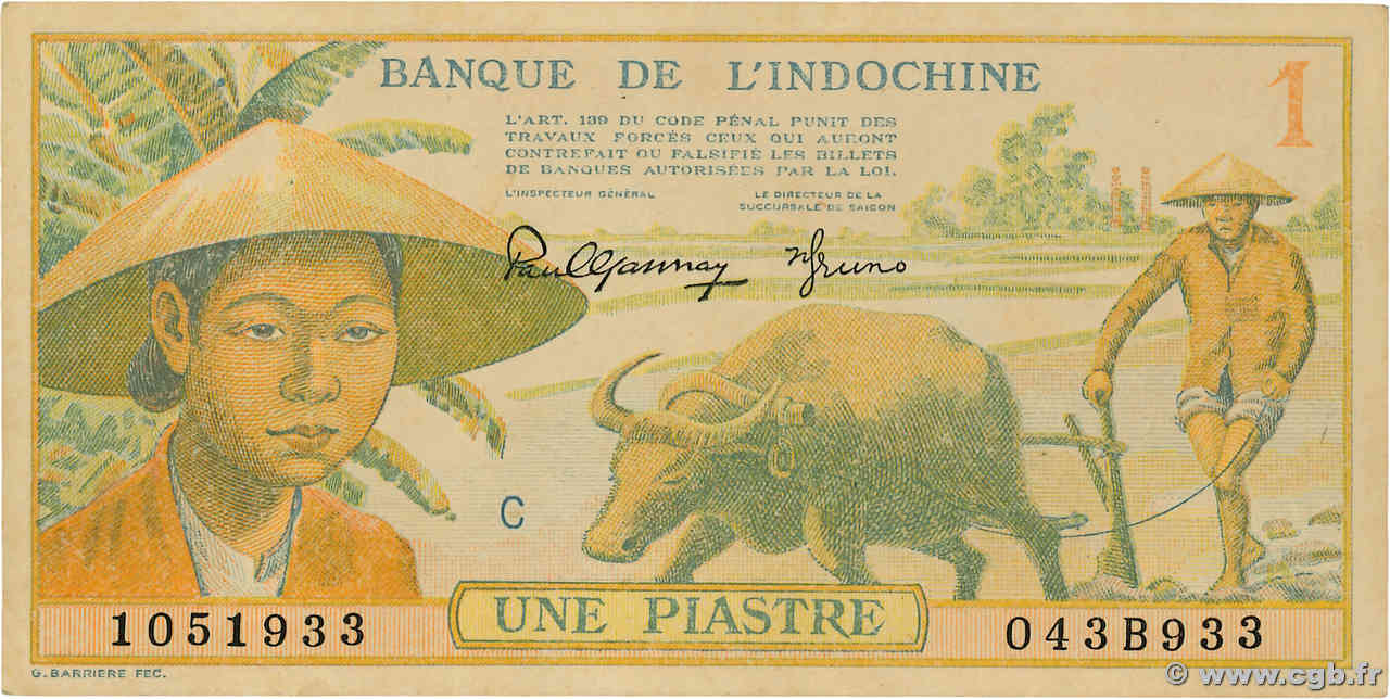 1 Piastre INDOCHINE FRANÇAISE  1942 P.074 SPL+