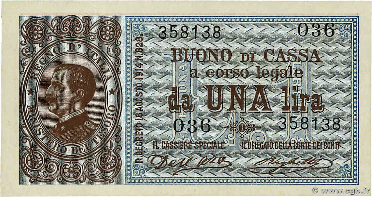 1 Lire ITALY  1914 P.036a UNC