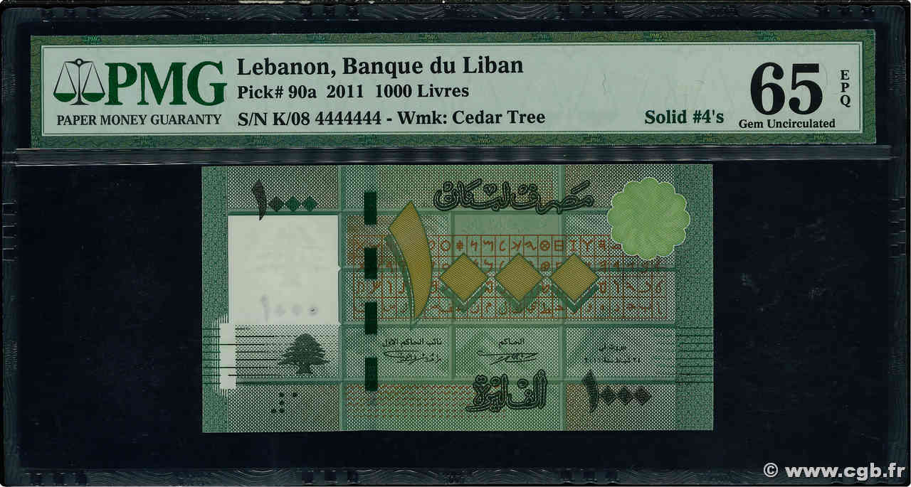 1000 Livres Numéro radar LIBANON  2011 P.090a ST