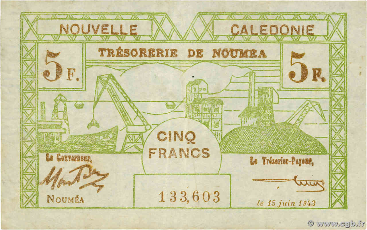 5 Francs NEW CALEDONIA  1943 P.58 VF