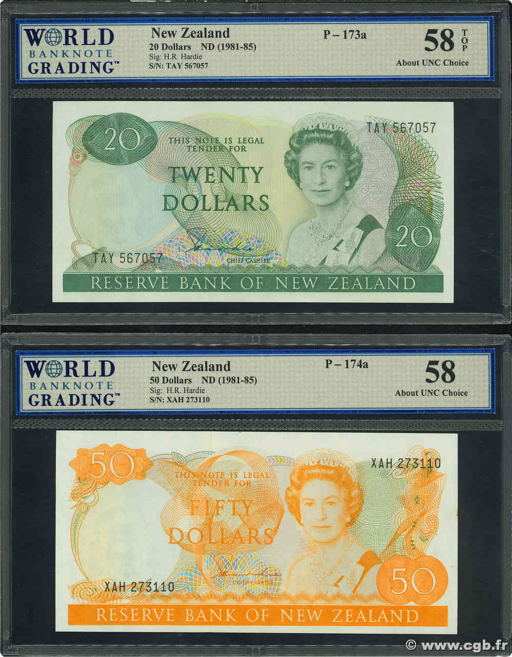 20 et 50 Dollars Lot NEW ZEALAND  1981 P.173a et P.174a AU