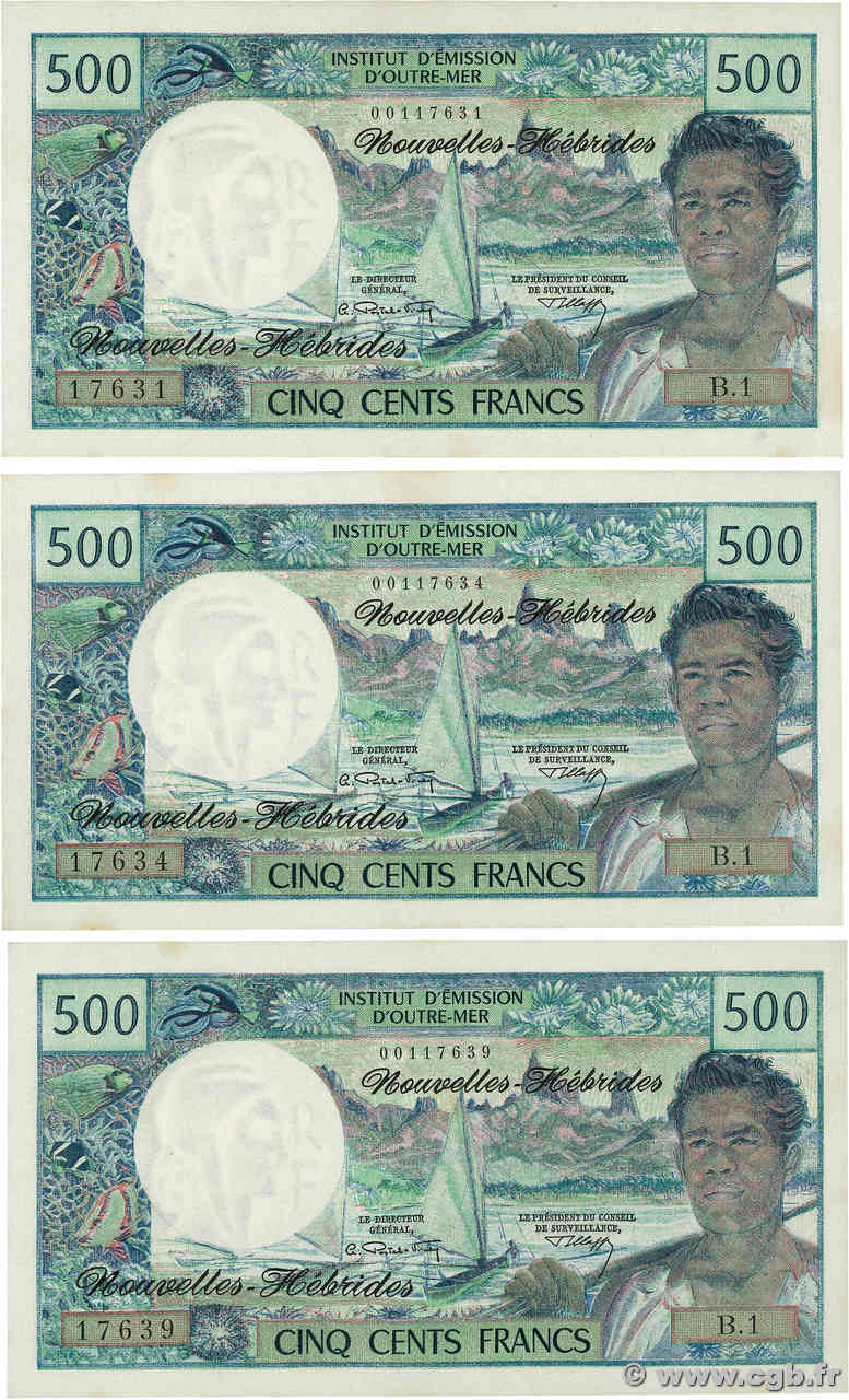 500 Francs Lot NEUE HEBRIDEN  1970 P.19a fST+