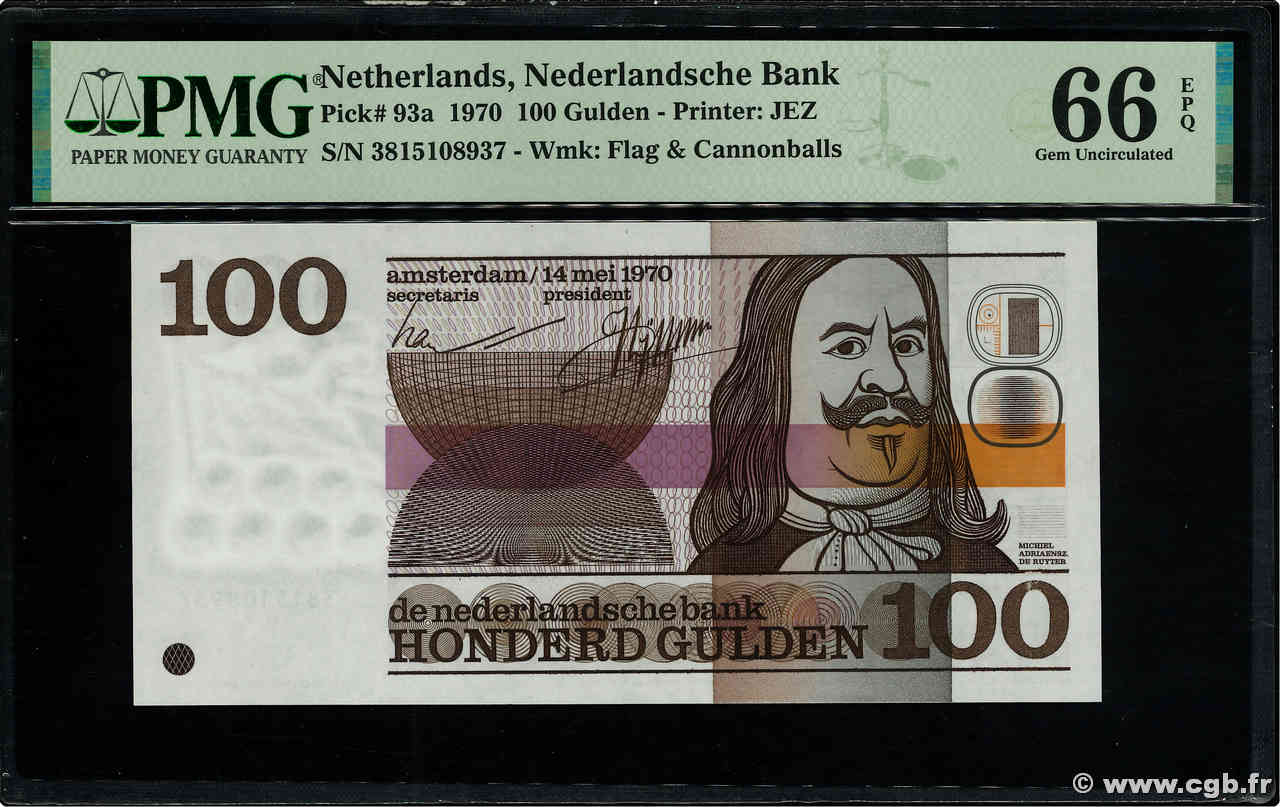 100 Gulden NETHERLANDS  1970 P.093a UNC