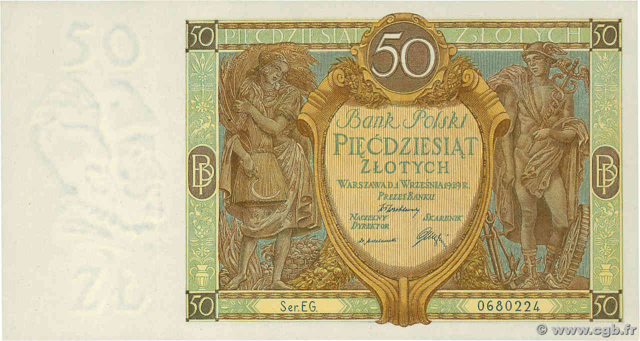 50 Zlotych POLONIA  1929 P.071 q.FDC