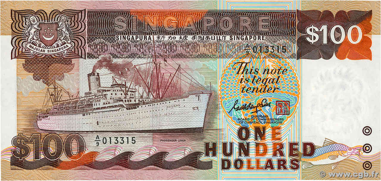 100 Dollars SINGAPORE  1985 P.23a AU