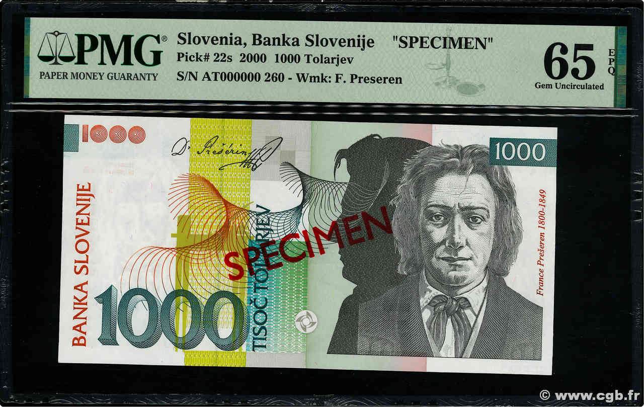 1000 Tolarjev Spécimen ESLOVENIA  2000 P.22s  FDC