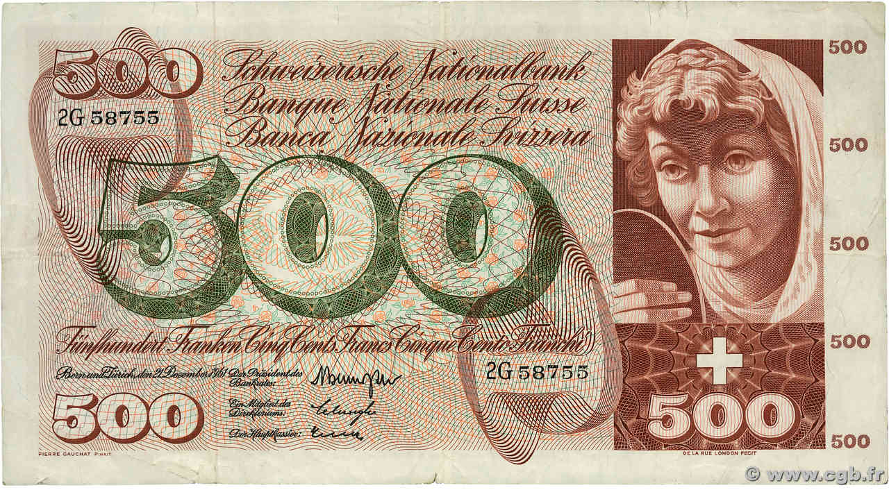 500 Francs SUISSE  1961 P.51 TB
