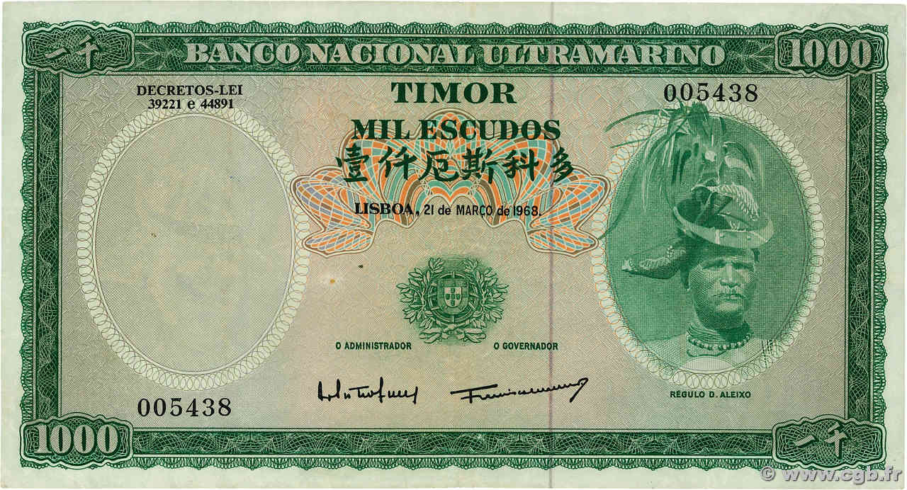 1000 Escudos TIMOR  1968 P.30a TTB