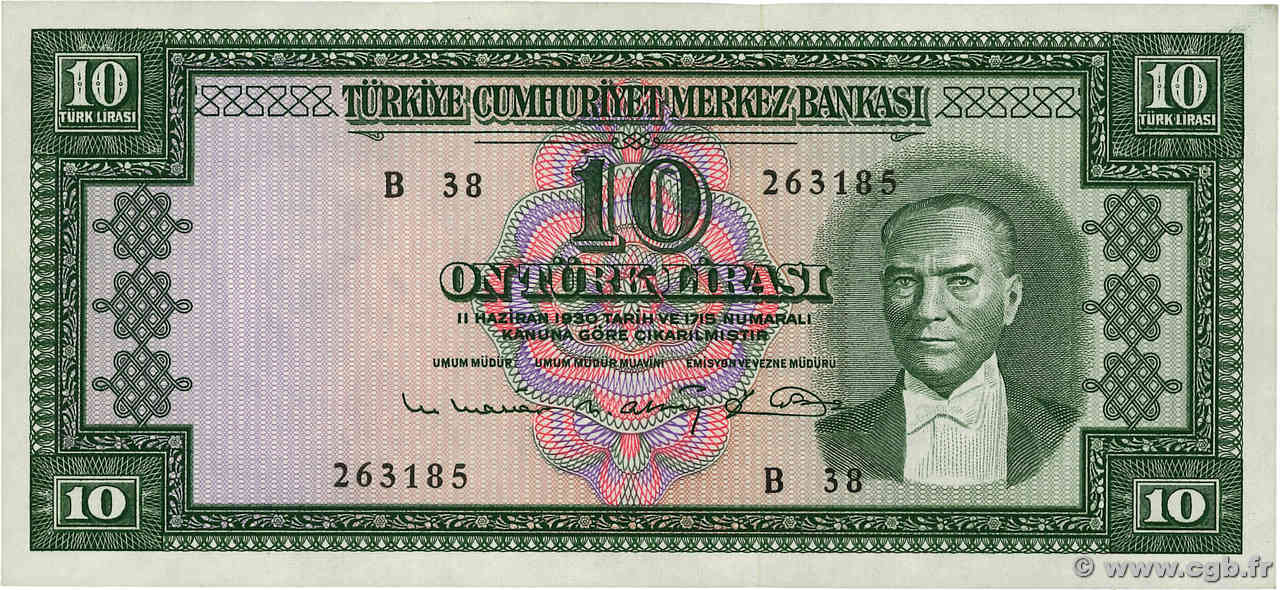 10 Lira TURQUíA  1960 P.161 SC