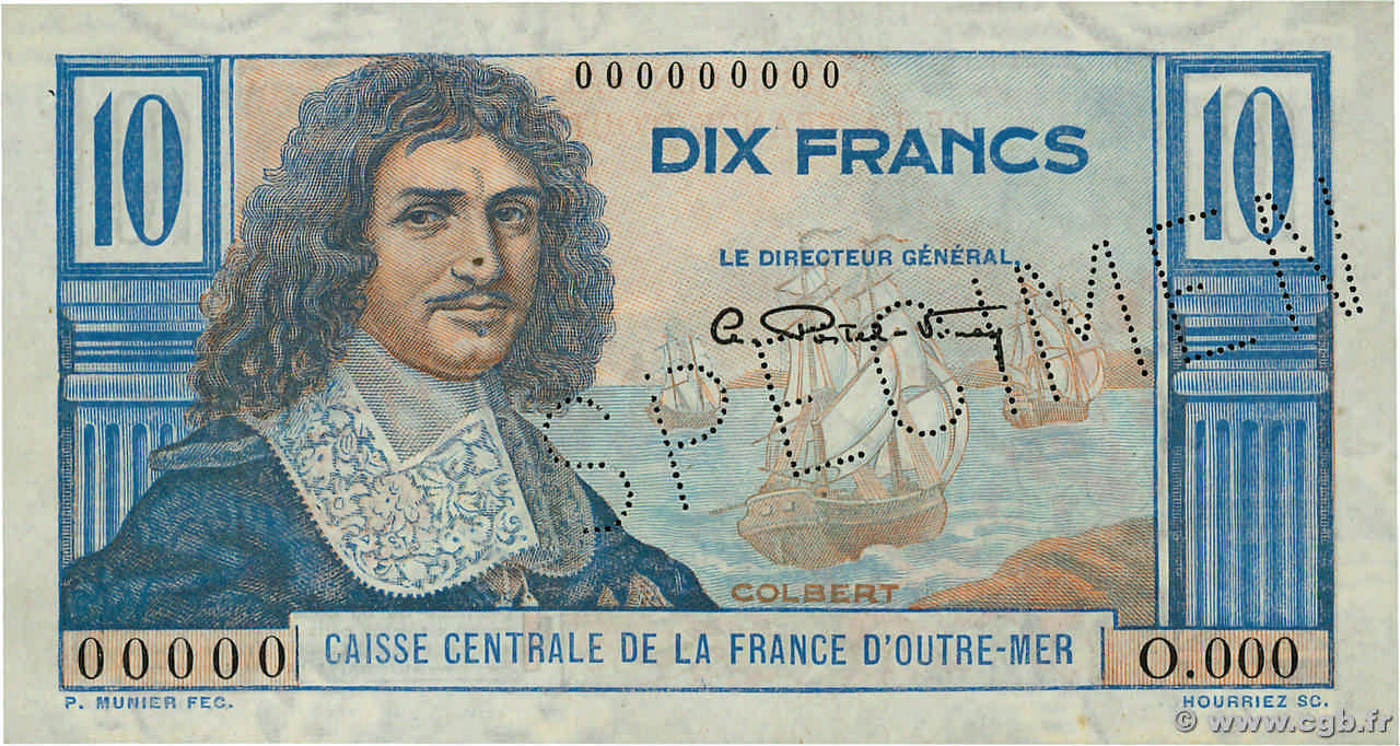 10 Francs Colbert Spécimen AFRIQUE ÉQUATORIALE FRANÇAISE  1946 P.21s fST