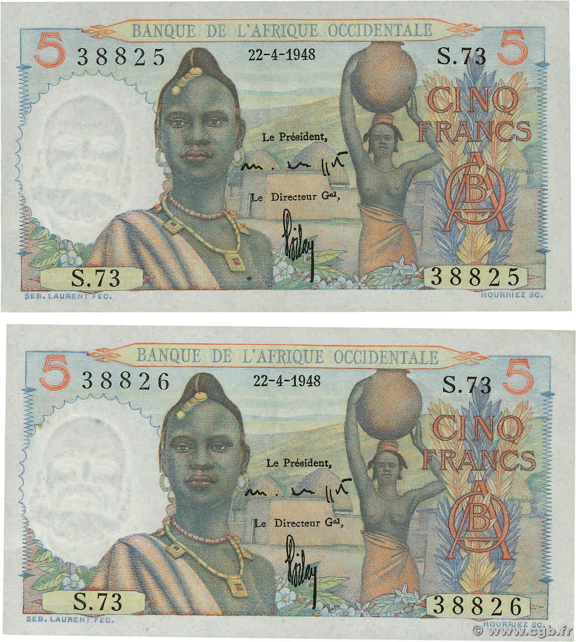 5 Francs Consécutifs FRENCH WEST AFRICA  1948 P.36 q.FDC